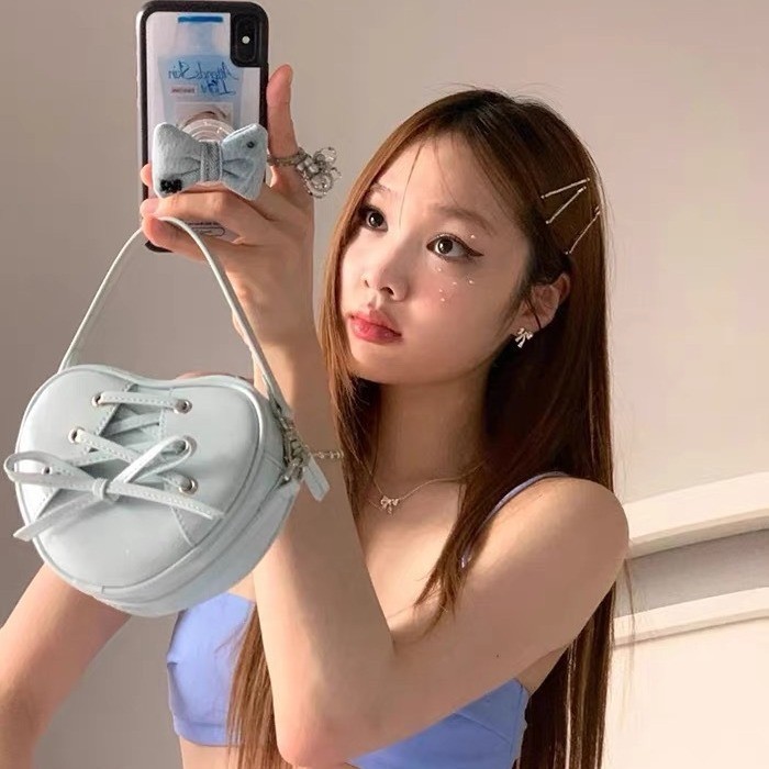 包包女2024新款芭蕾風mini愛心手提包蝴蝶結甜美可愛單肩斜挎包