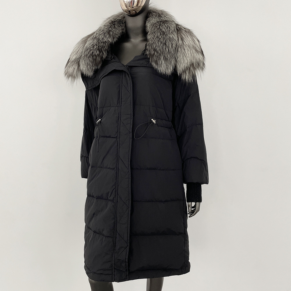 Abbigliamento da donna Nuovo piumino di alta qualità con grande collo in pelliccia di volpe argentata_voghion.com