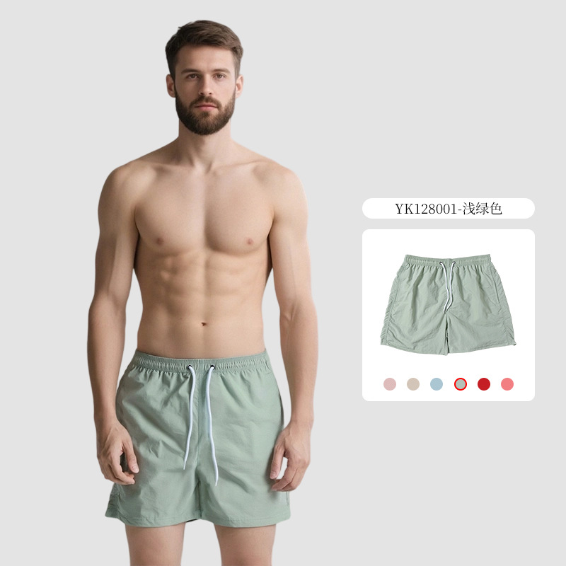 Oma Taslon pantalones cortos de natación transpirables de secado rápido de color sólido de cuatro puntos para hombre forro pantalones de playa deportivos de vacaciones junto al mar