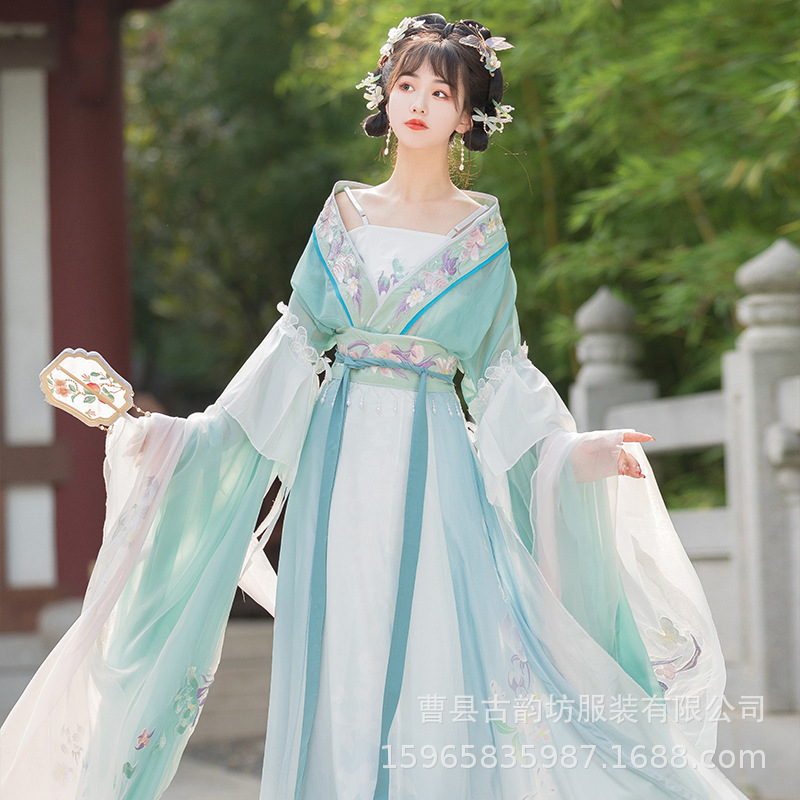 Qinglan Cai Hanfu for Women, Wei Jin Northern and Southern Dynasties Style, Large-Sleeved Waist-Length Skirt, Embroidered, Spring and Autumn Style, Chinese Style, Zen-Inspired Qinglan Cai Hanfu for Women, Wei Jin Northern and Southern Dynasties Style, Large-Sleeved Waist-Length Skirt, Embroidered, Spring and Autumn Style, Chinese Style, Zen-Inspired