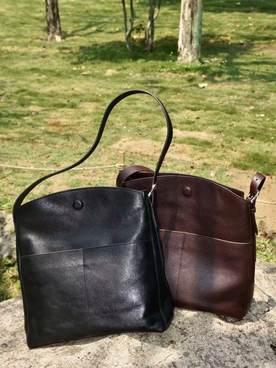 Capacious one-shoulder bag, genuine leather