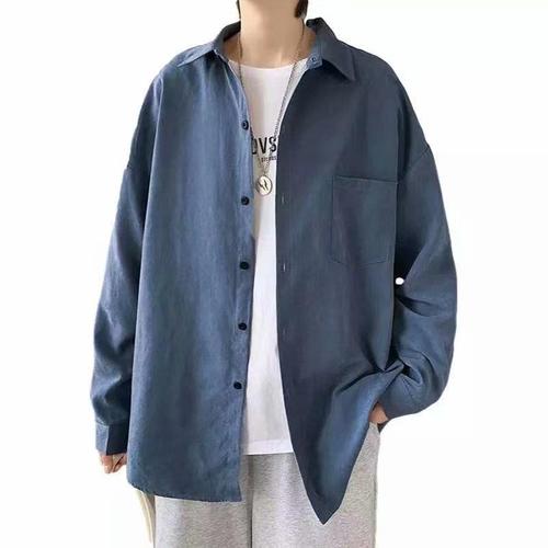 Stylish and casual long-sleeve men's shirt with a Hong Kong style, thin and fashionable, loose-fitting autumn jacket, trendy brand, Instagram-inspired casual top.