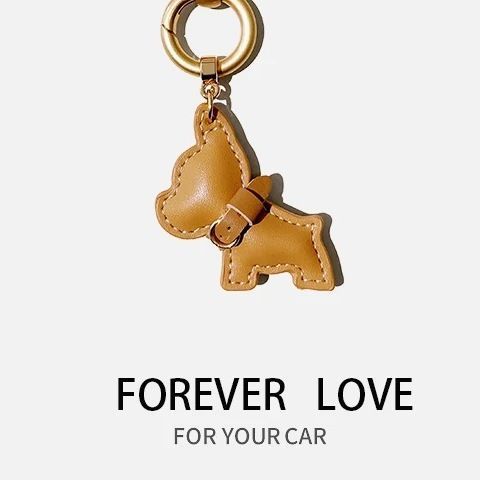 フレンチブルドッグ犬車のキーホルダーペンダント絶妙でクリエイティブな男性と女性のかわいい子犬カップルバッグペンダントリング個性|undefined