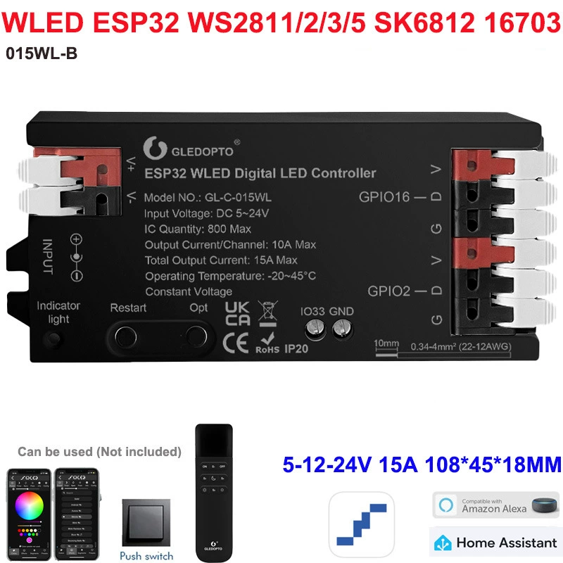 Контроллер световой ленты WLED с ESP32, микрофоном, доступен по адресу, симфонический SPI LED контроллер с адресацией