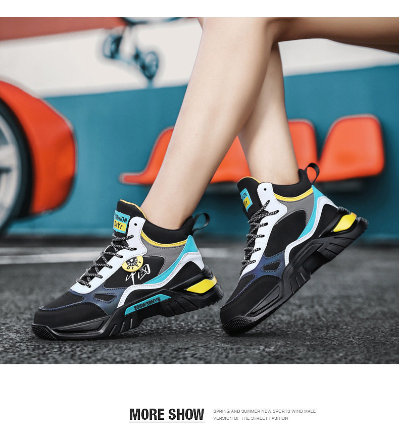 Giày sneaker cao cổ phối màu, lót nhung giữ ấm, đế cao su, dây buộc — 9013 Mẫu giày đơn Bai Lanyue, 9013 mẫu giày đơn màu đen và vàng, 9013 mẫu giày đơn màu đen xám, 9013-1 cộng với nhung trắng đen xám chi tiết 38