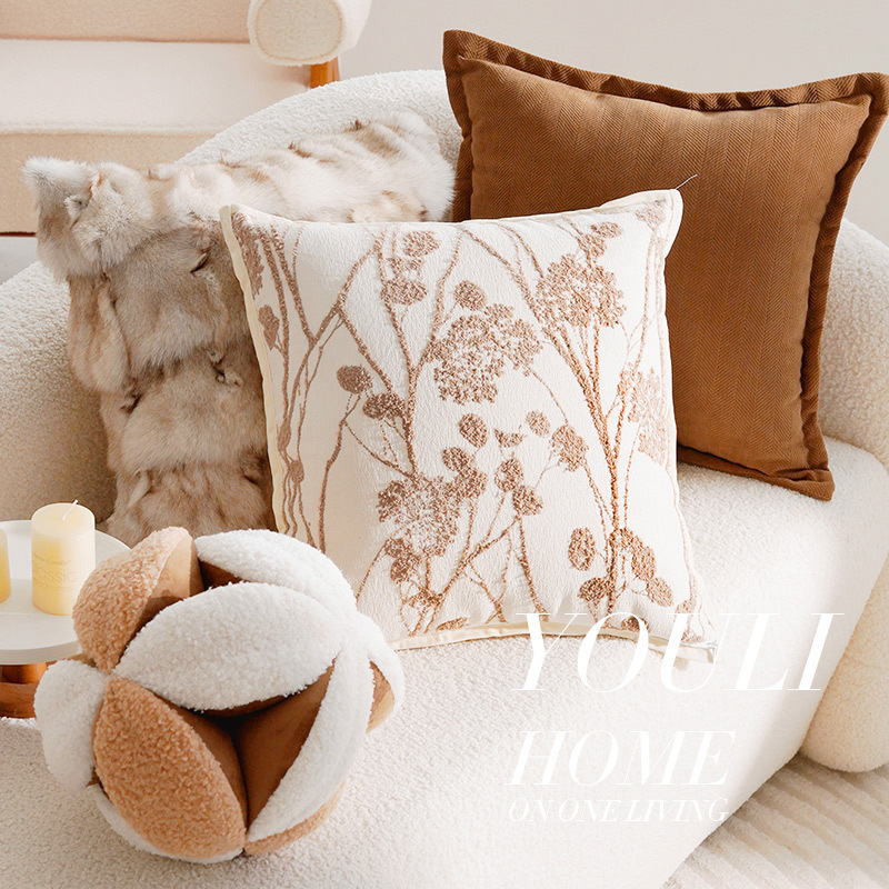 Light Luxury Vintage French High-end Pillow Case Light Luxury Brown New Chinese Style Pillow for Homestay Middle Ancient Cushion Waist Pillow