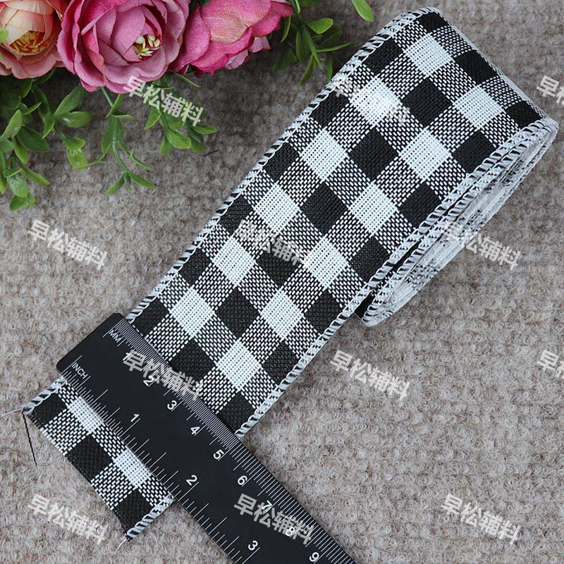 길이 1.8 m * 폭 4.9cm (흰색 가장자리가있는 흑백 격자 무늬)