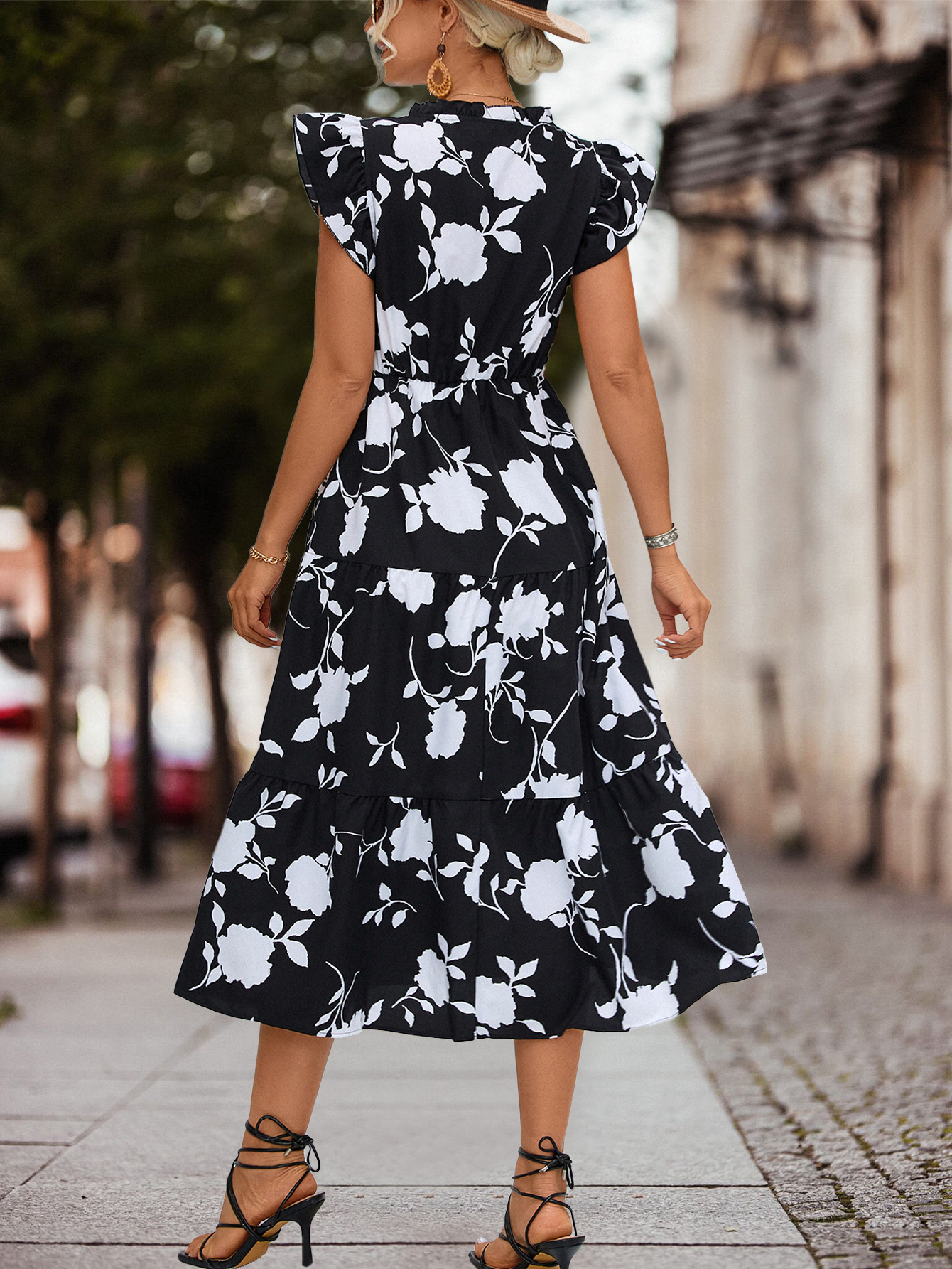 Women's A-line Skirt Casual V Neck Printing Short Sleeve Flower Midi Dress Daily display picture 5