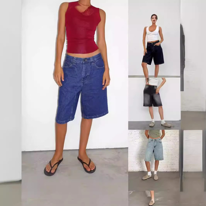 Amazon AliExpress European and American Foreign Trade Cross-border Supply Loose Non-elastic Retro Denim Pants Women's Capri Pants