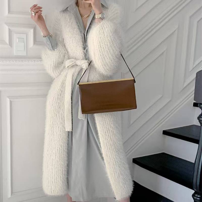 Autumn and Winter Korean Mohair Single-Breasted Cardigan Long Knee-Length Loose Thickened Sweater Jacket