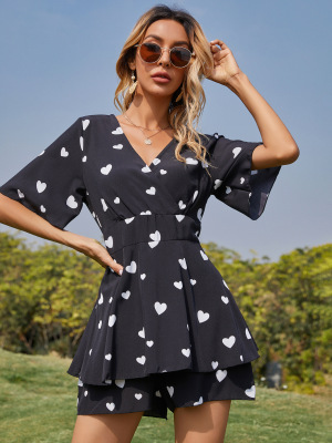 2021 Europe and America Amazon Spring and summer new pattern Women's wear leisure time love Jumpsuit