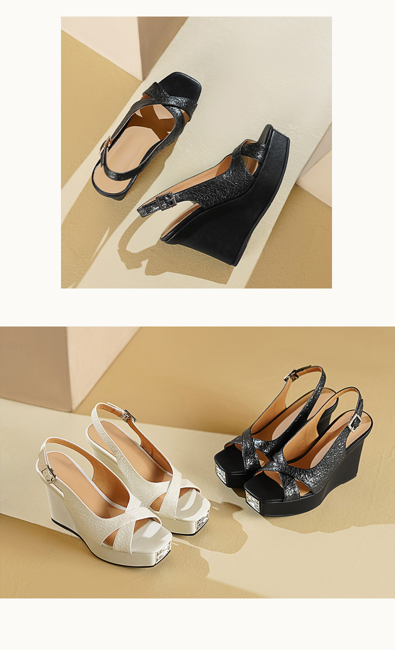 Sandal cao gót nữ hở mũi quai ngang kiểu Pháp, đế xuồng platform, gót 11 cm — Màu đen chi tiết 6