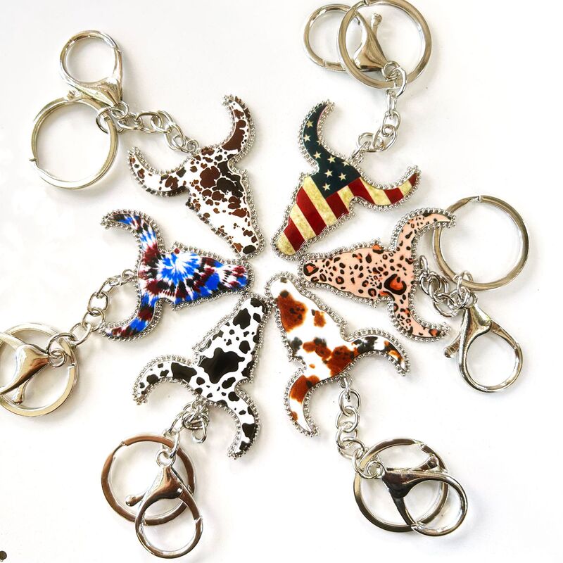 American-Style Cross-Border Western Cowboy Keychain with Leather Texture and Leopard Print, American Metal Pendant Accessory, Faux Leather Key Ring