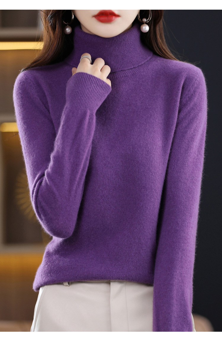 The 2022 autumn and winter new all-wool sweater for women, a fashionable and simple solid-color high-neck sweater, is a basic knitted base layer for women pic 30