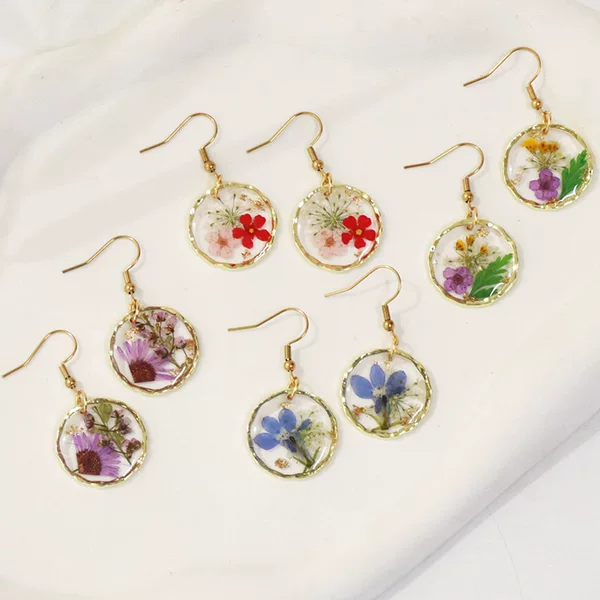 Aiwei's New Month Flower Series Earring Set, Immortal Flower Real Flower Jewelry, Handmade Glue Resin Crafts