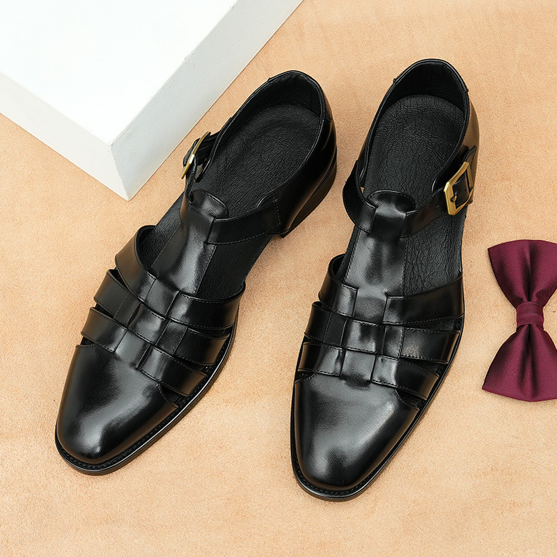 [vip for] sandals men's leather retro fashion business summer breathable Roman men's shoes covered toe sandals