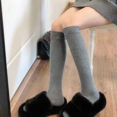 Jk縦条ふくらはぎソックス女ギャル膝ひざ上ストッキング秋冬甘辛insブーツソックス