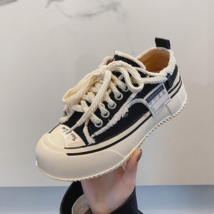 2023 Summer Star Canvas Shoes Women's 32-34 Size 41-44 Thick Bottom Lace-up Lovers Open Laughter Board