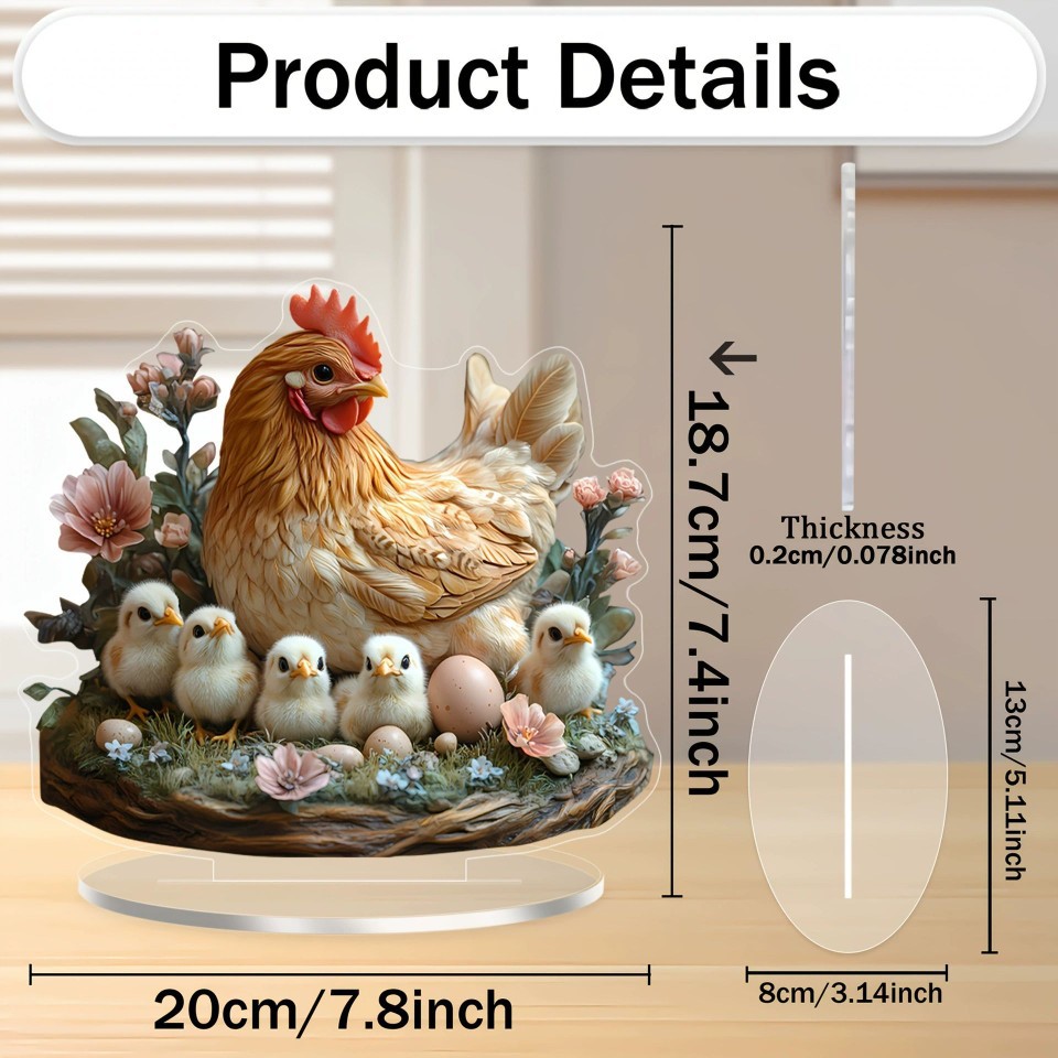 跨境母亲节母鸡护小鸡2D亚克力家居摆件动物装饰工艺品家居装饰品