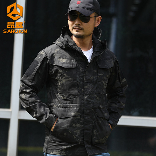 Angken Spy M65 Tactical Windbreaker Men's Velvet Outdoor Waterproof Jacket Mid-Length Military Fans Field Jacket