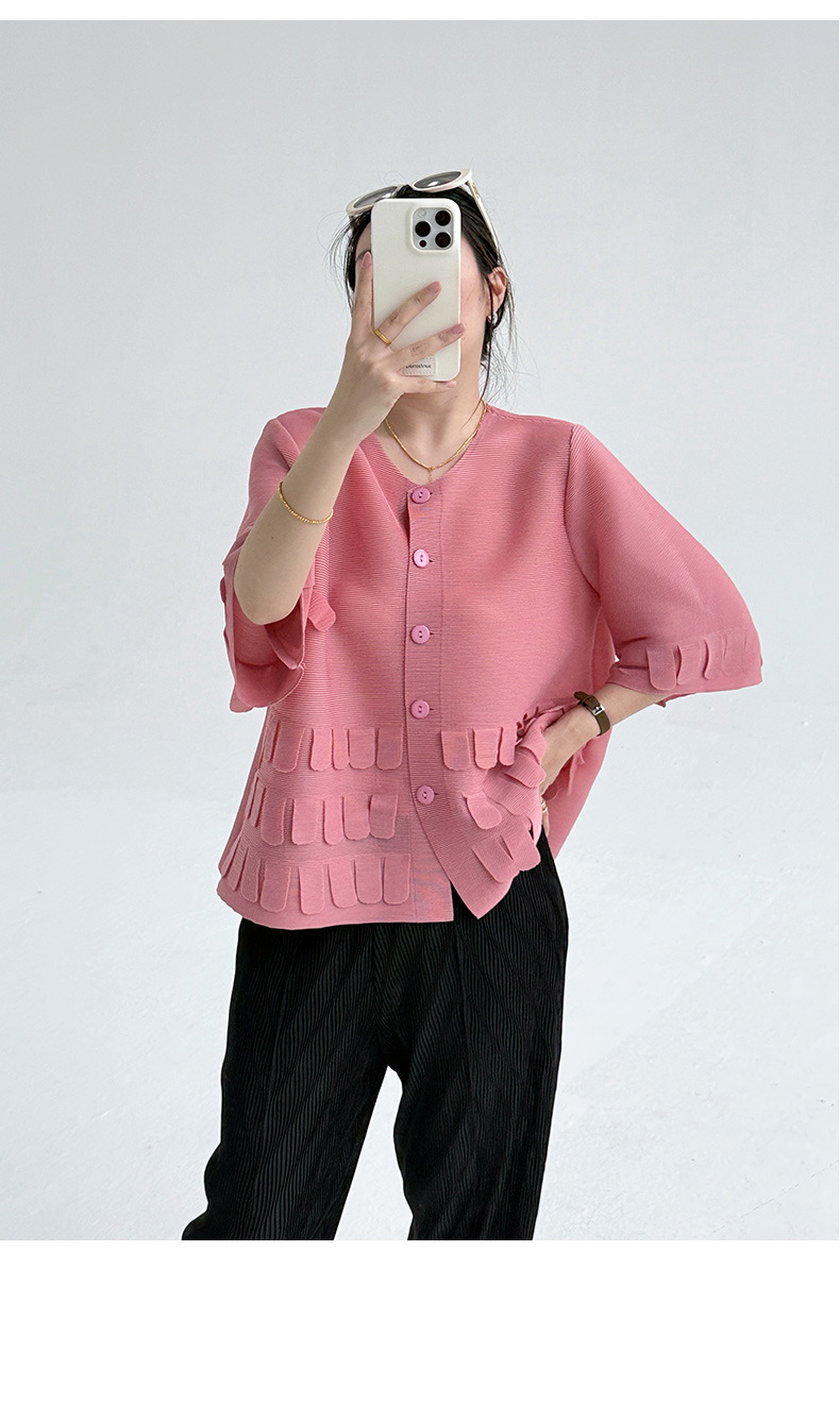 Áo cardigan nữ dáng váy xếp ly tay ngắn phối dáng rộng — Màu đen chi tiết 22