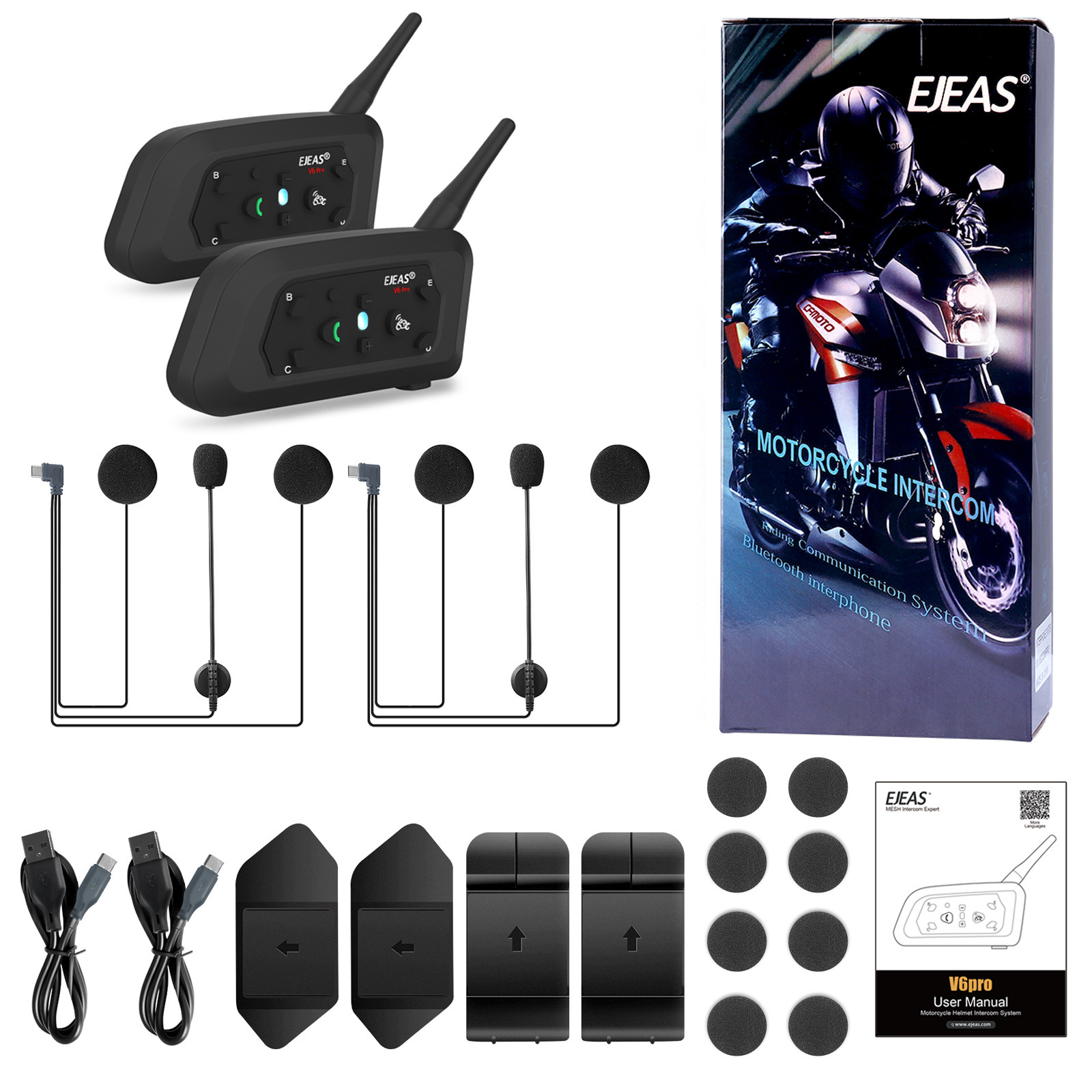 Ejeas Brand V6Pro+ Motorcycle Helmet Bluetooth Headset Helmet Intercom Riding Headset Waterproof for Cross-Border Use