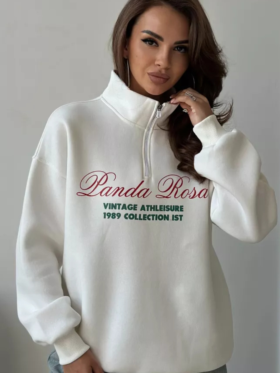 Felpa con cappuccio, mezza zip, calda, larga, foderata in pile, autunno-inverno, versatile, con stampa sul davanti_voghion.com