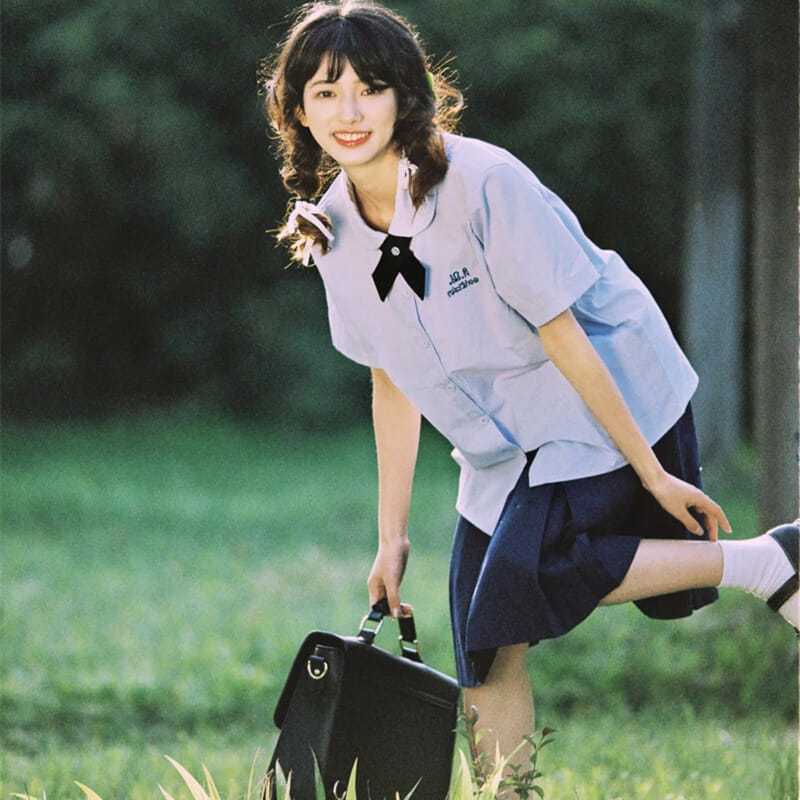 Thai School Uniform Nanno Taboo Girl First Love Summer Preppy Style Short-Sleeved Jk Uniform Shirt Female Box Pleated Skirt Suit