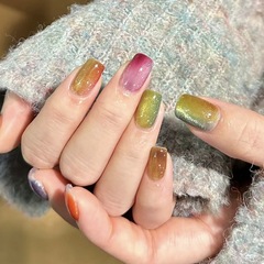 彩色暈染糖果貓眼穿戴甲多巴胺清涼氛圍感水果硬糖美甲貼片