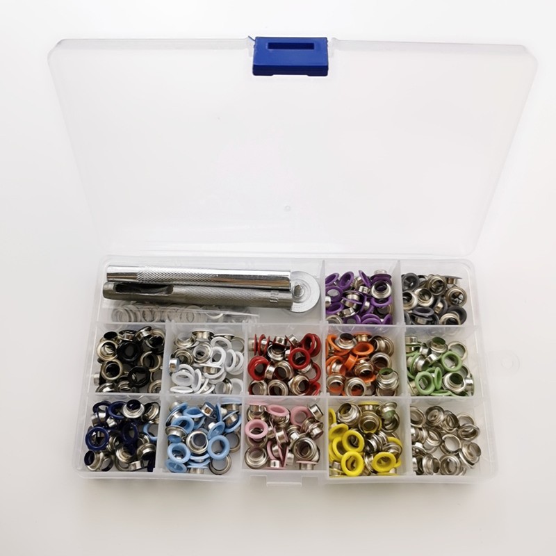 360 sets diámetro interior 6MM12 color gas ojo + 3 unidades herramientas de instalación 400 # callos en caja para Amazon metal zapatos y ojos