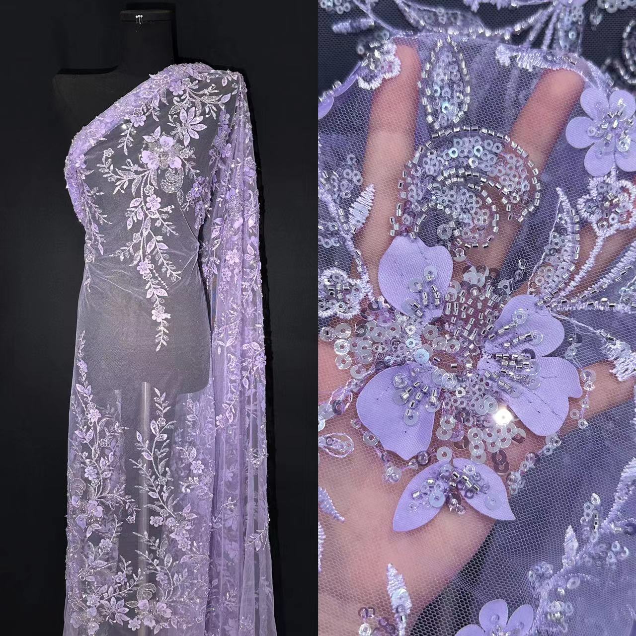 Tubo de bordado de perlas de clavos pesados bordado de perlas tela de malla de bordado de alta gama vestido vestido vestido vestido de noche tela