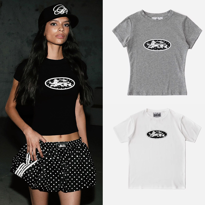 Badblood American Retro Round Neck Short-Sleeved Elastic Letter Print Polka Dot Men's and Women's Casual Summer T-Shirt Tops