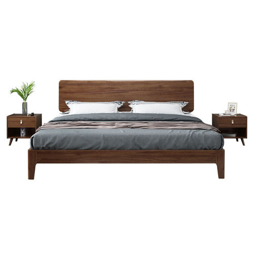 Nordic solid wood bed walnut bed master bedroom 1.8m1.5m double bed hotel bed and breakfast light luxury solid wood bed wedding bed