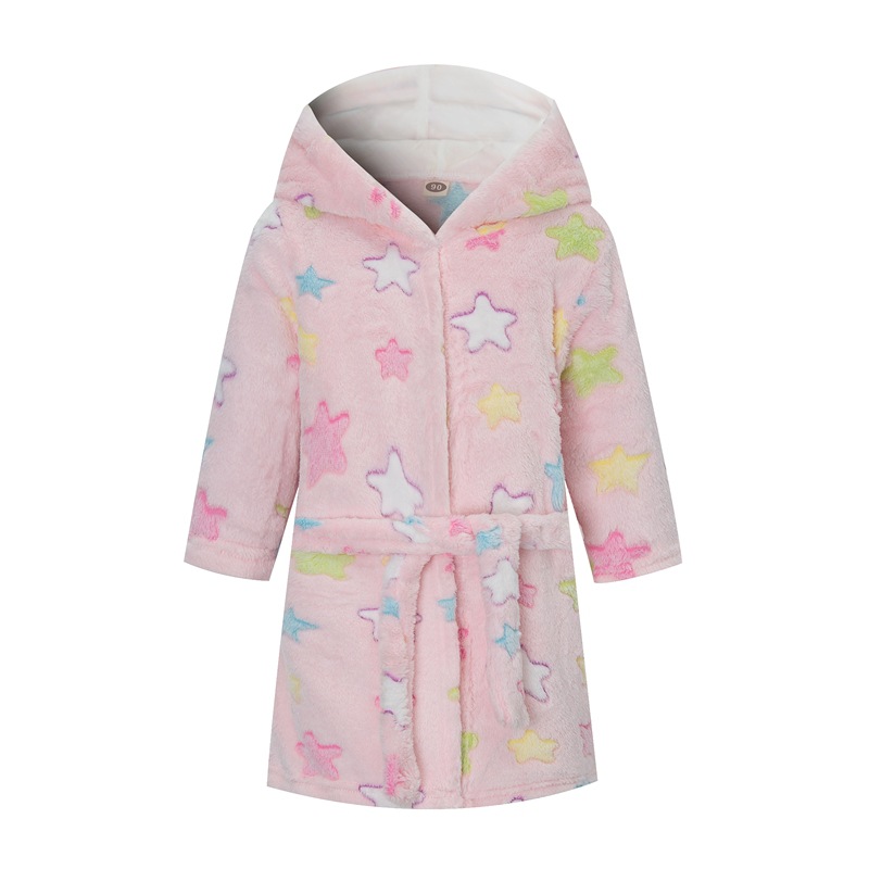 가을, 겨울 핑크 스타 후드 따뜻한 잠옷 플란넬 가디건 잠옷 크로스 보더 드롭 배송 전용