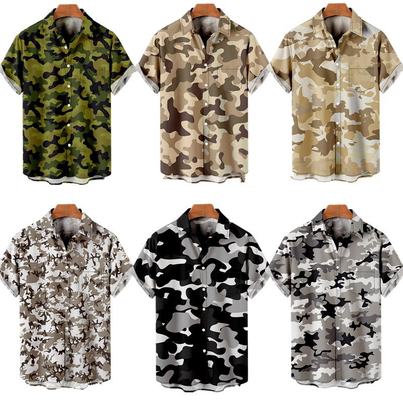 2025 Amazon New Camouflage Shirt Series 3D Digital Printing Short-Sleeved Shirt for Travel and Vacation Men's Direct Sales