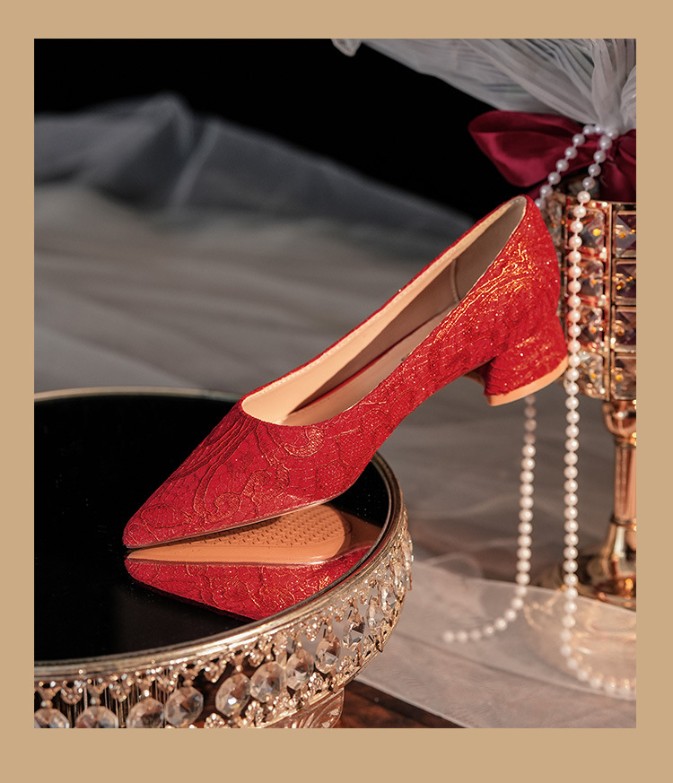 3333G Scarpe da donna con tacco basso, in raso, a punta, rosse, comode ed eleganti, per damigelle d'onore e feste_voghion.com