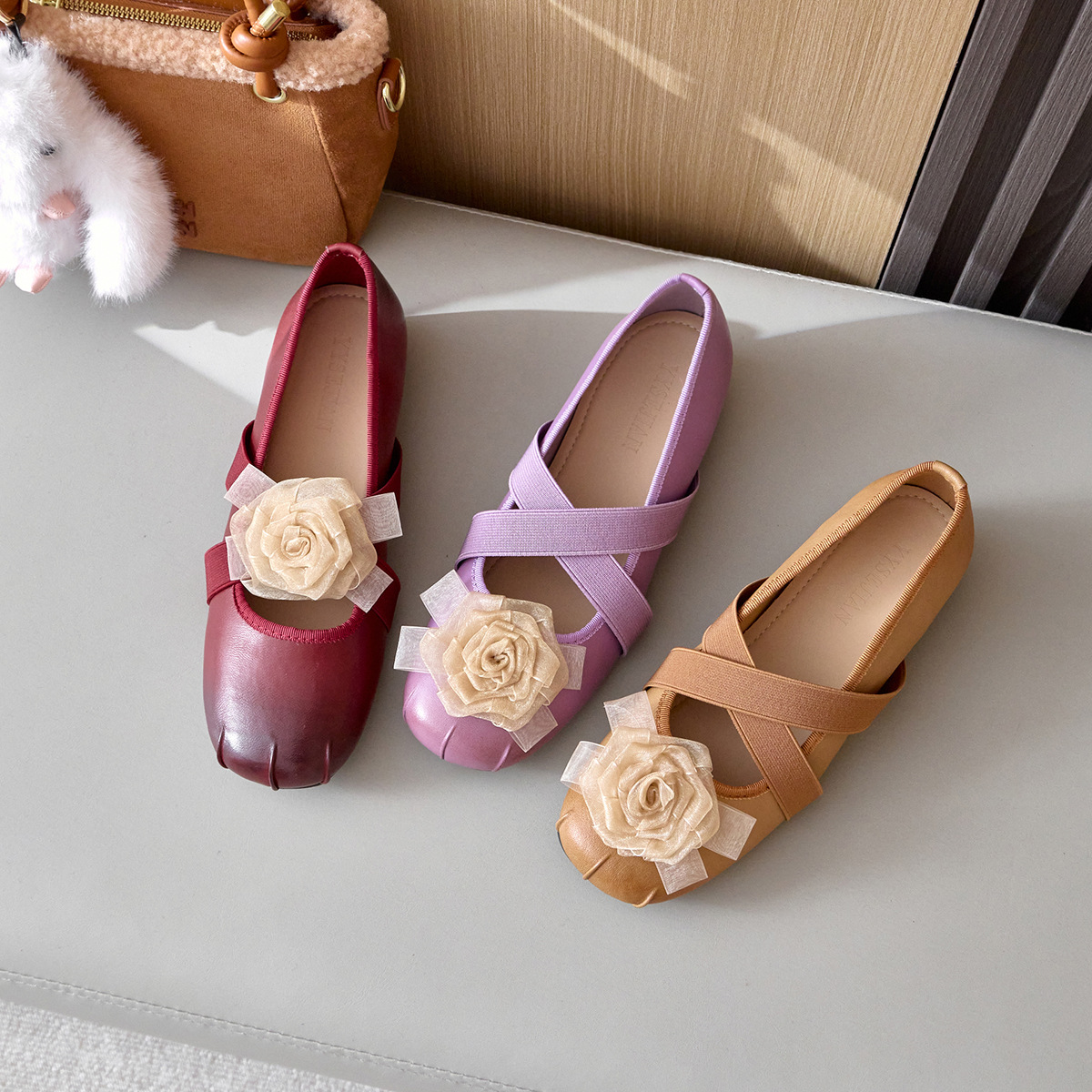 Sheepskin version ~ 5CM French retro camellia flower Mary Jane shoes women's 2025 new Joker cross elastic band