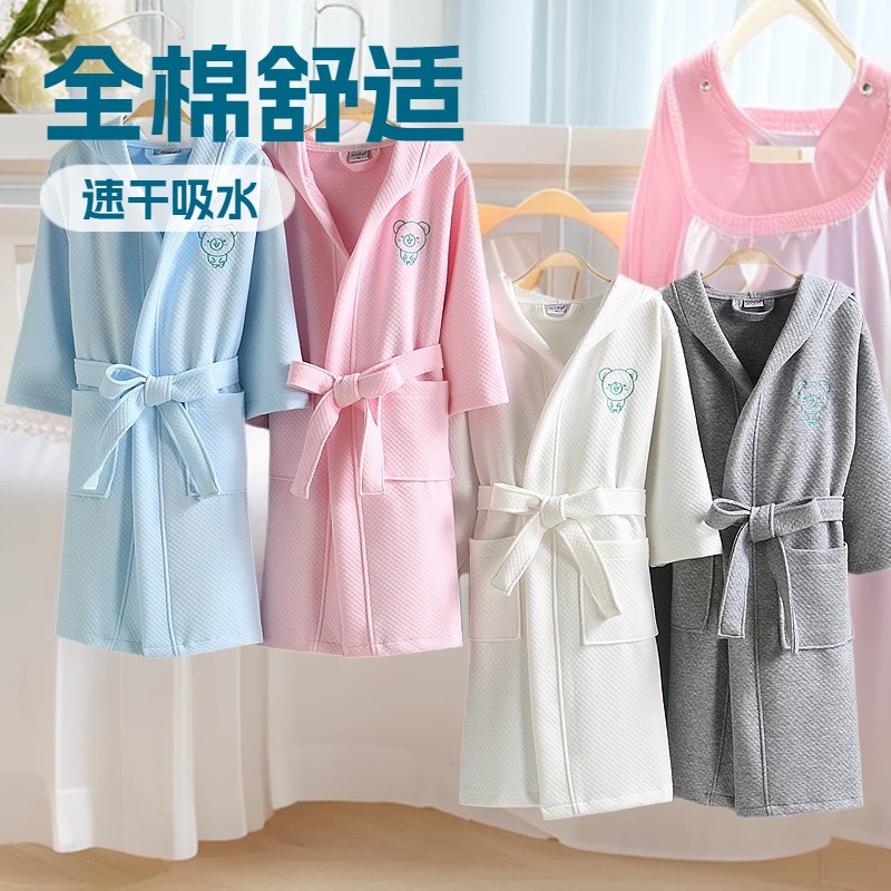 공장 직판 아동용 후드 목욕 가운, 남녀공용, 봄 여름용, 얇은 순면, 속건성, 흡수성, 원피스, 무료 배송