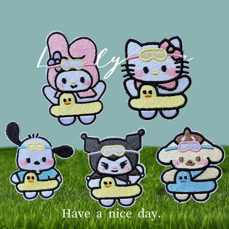 自粘款库洛米卡通刺绣动物牛仔裤猫布贴衣服包包装饰贴花修补贴