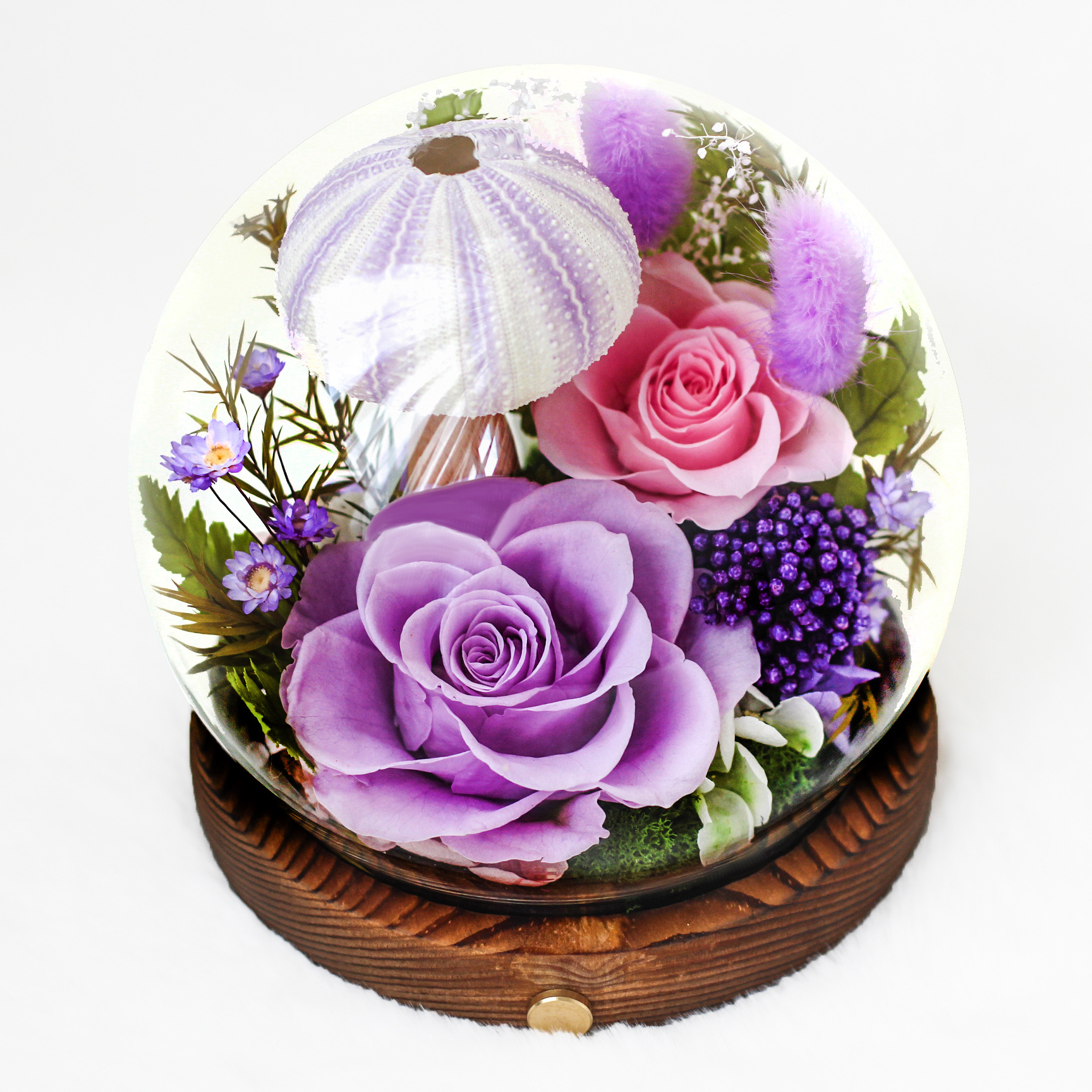 Amazon con flor eterna ligera cubierta de vidrio esférico terminado rosa flor eterna Xinghai Día de la madre Regalo de San Valentín