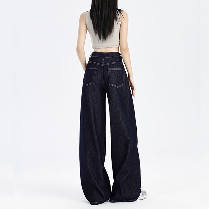 Spring and Autumn American-Style Dark Blue Jeans for Women 2026 New Model Petite High-Waisted Slimming Straight Loose Wide-Leg Pants