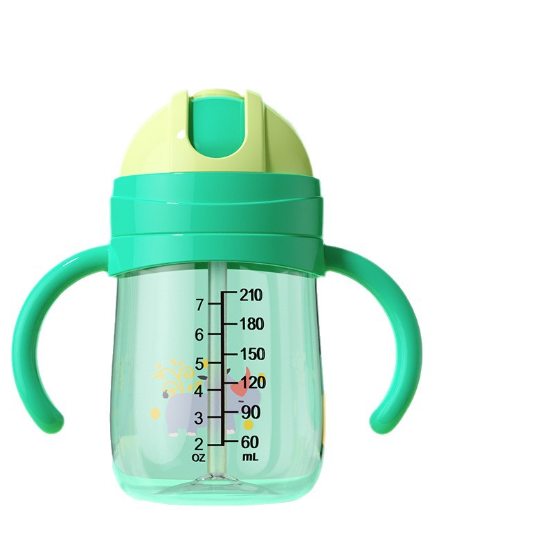 Inglés caja de dibujos animados bebés taza de bebida PP anti-caída taza de agua a prueba de fugas con mango gorra de boca de pato taza de bebida directa al por mayor