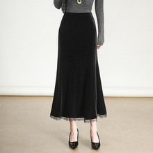 金丝绒显瘦黑色鱼尾裙修身气质包臀裙2025年秋季新款高腰半身裙