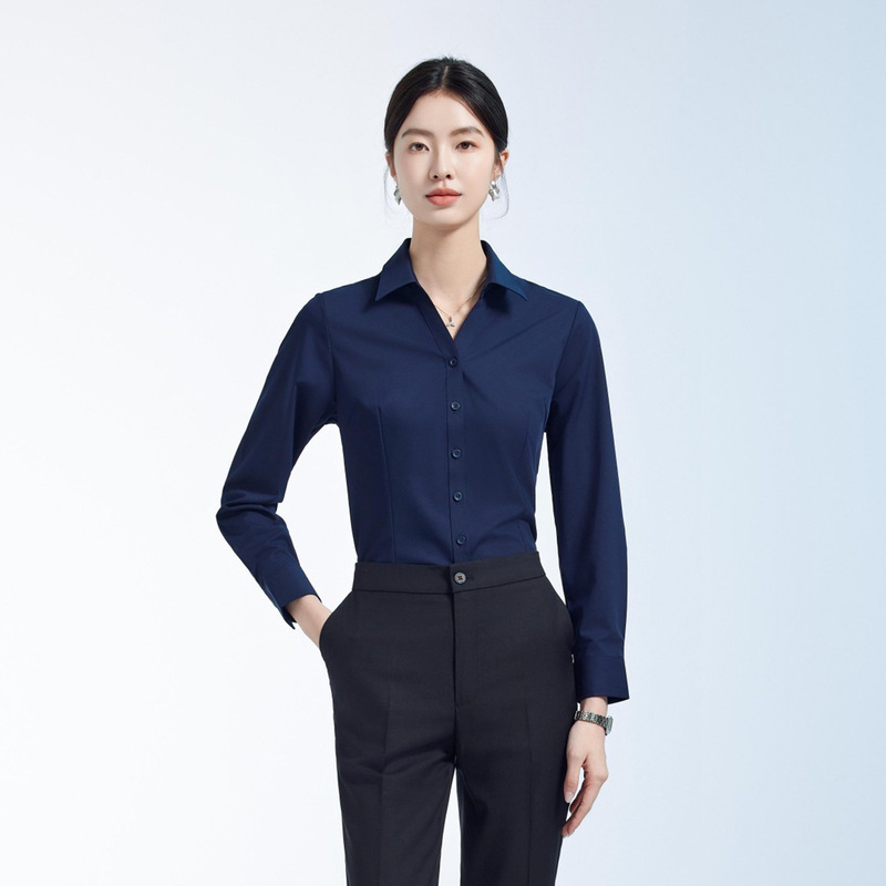 White V-neck shirt suit men and women professional long sleeve real estate overalls long sleeve shirt embroidered LOGO