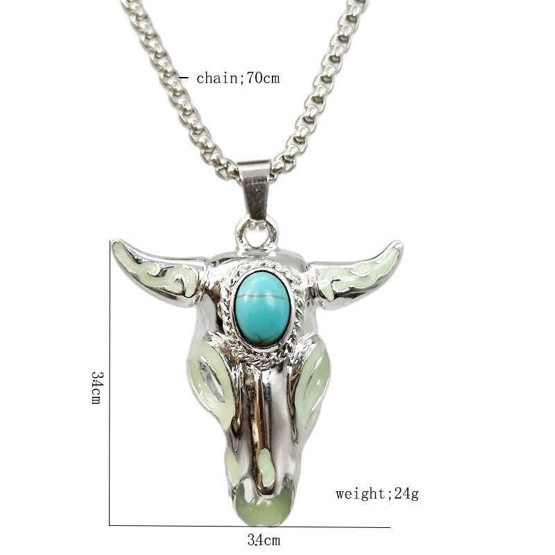 33g Weight December Birthstone Turquoise Inlay Material Retro Cattle Alloy Inlaid Turquoise Unisex Pendant Necklace 1 Piece
