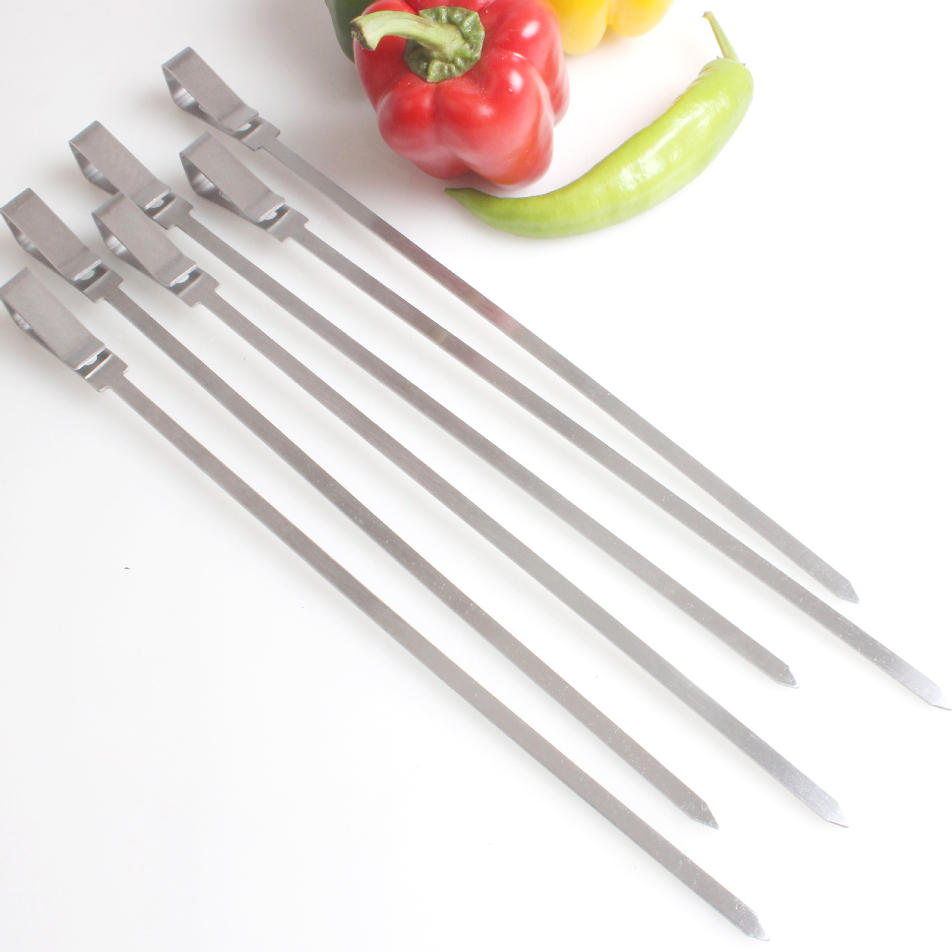 Acero inoxidable barbacoa pinchos barbacoa aguja acero palo Cordero pinchos bolsa de tela 6 unids pinchos fábrica fuente