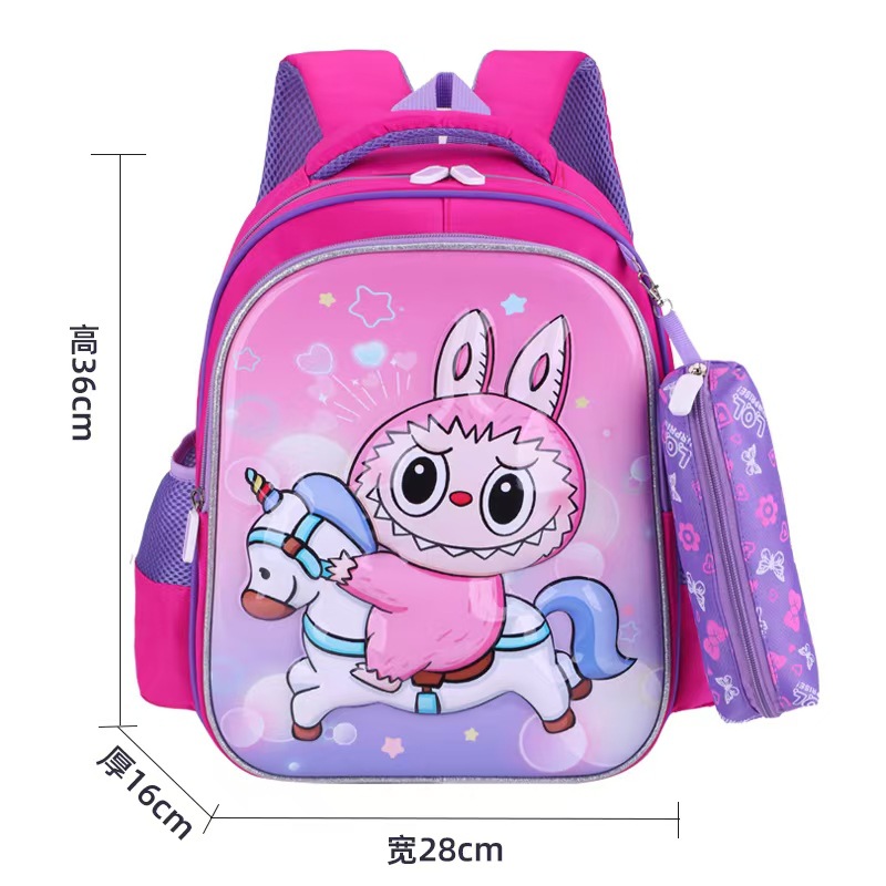 Nueva mochila escolar de dibujos animados mochila escolar 3D para estudiantes de escuela primaria 1-3 grado mochila de tela rabu súper ligera hombro para reducir la carga y proteger la columna