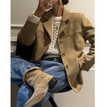 美拉德法式复古气质麂皮绒西装西服外套女2025秋冬新品百搭上衣潮