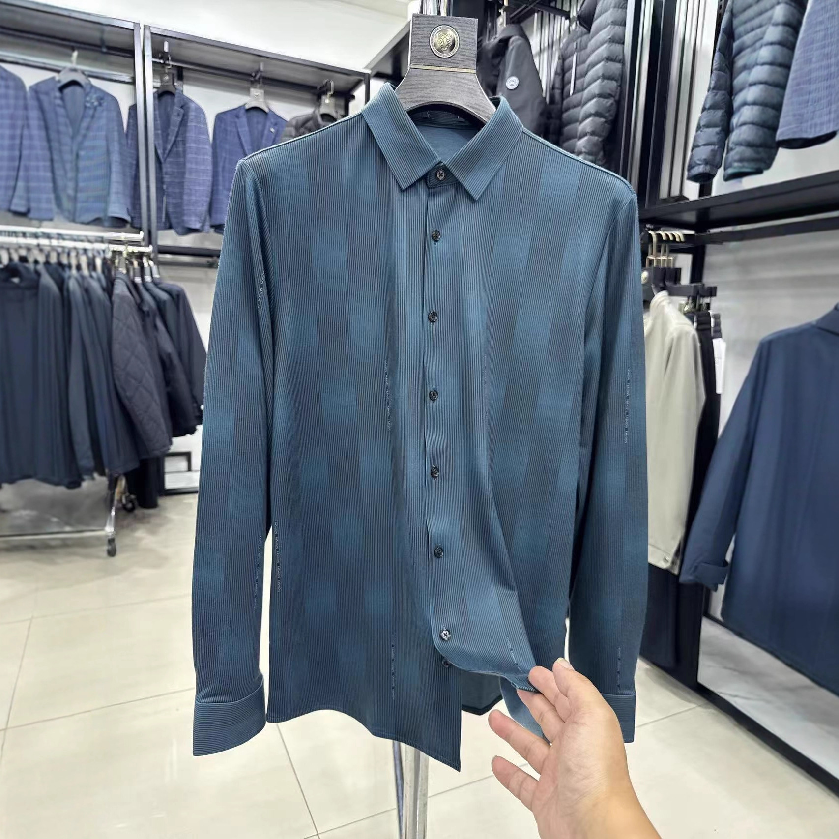 【雅家】轻磨毛！垂顺抗皱！品牌剪标撤柜男装秋冬长袖衬衫5CC004