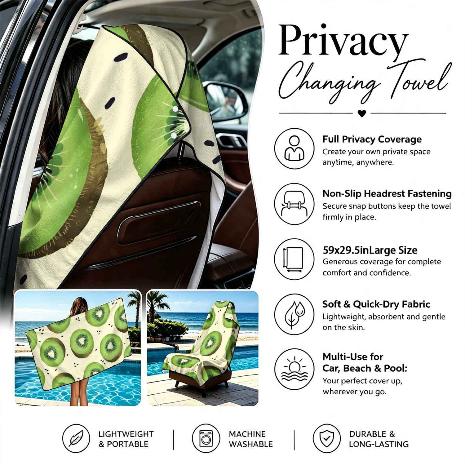 Printed bath towel and car seat cover 2-in-1, ultra-fine fiber outdoor beach and car dual-use universal seat cushion